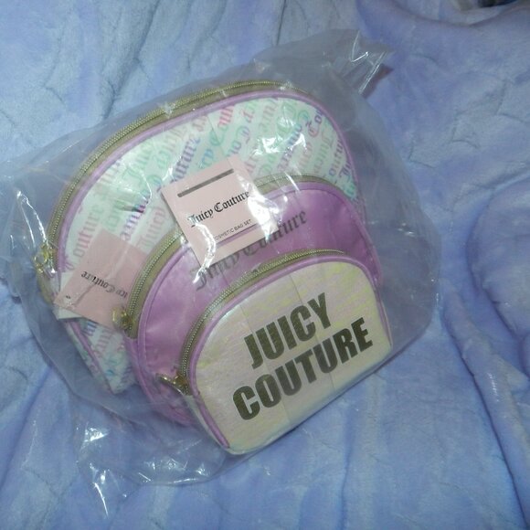 Juicy Couture Logo 3 Cosmetic Bags Iridescent Lilac Purple Pink🆕⌚FAST⚡📦🏃🏻🚚 - Picture 1 of 15